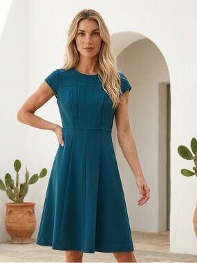 Ann Taylor light teal Cap Sleeve Midi Dress never worn